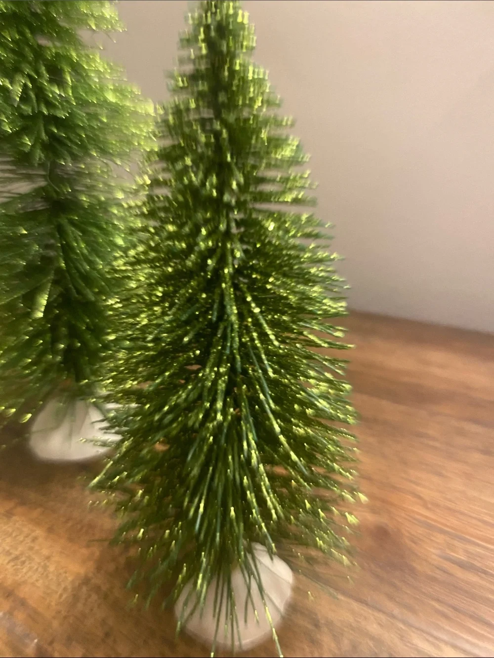 Bottle Brush Trees Set of 6 Green Sparkly EUC